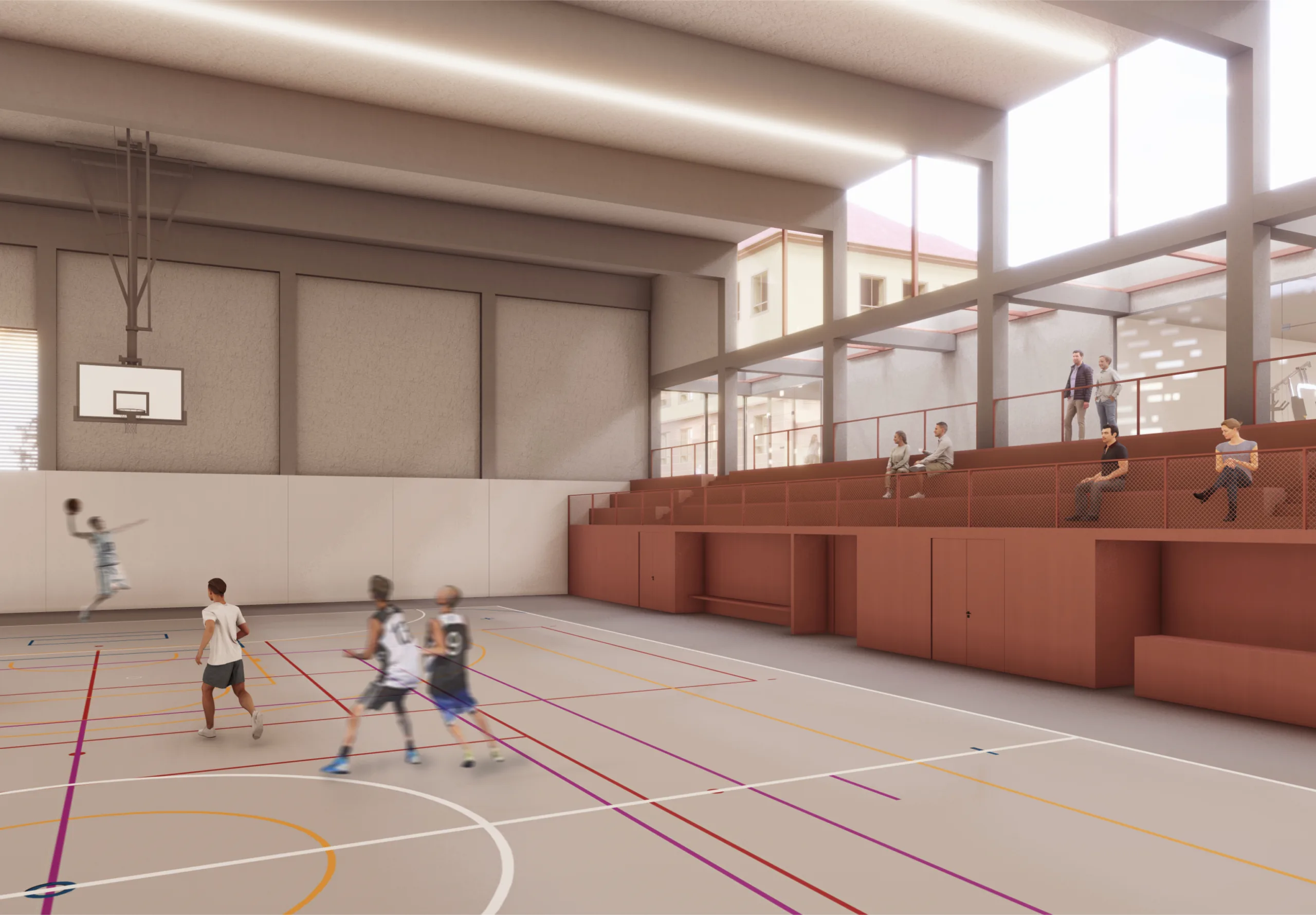 vizualizace z pohledu sportovní plochy na tribunu